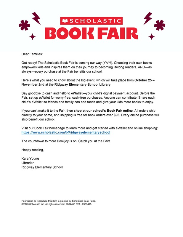 Scholastic Book Fair letter to families