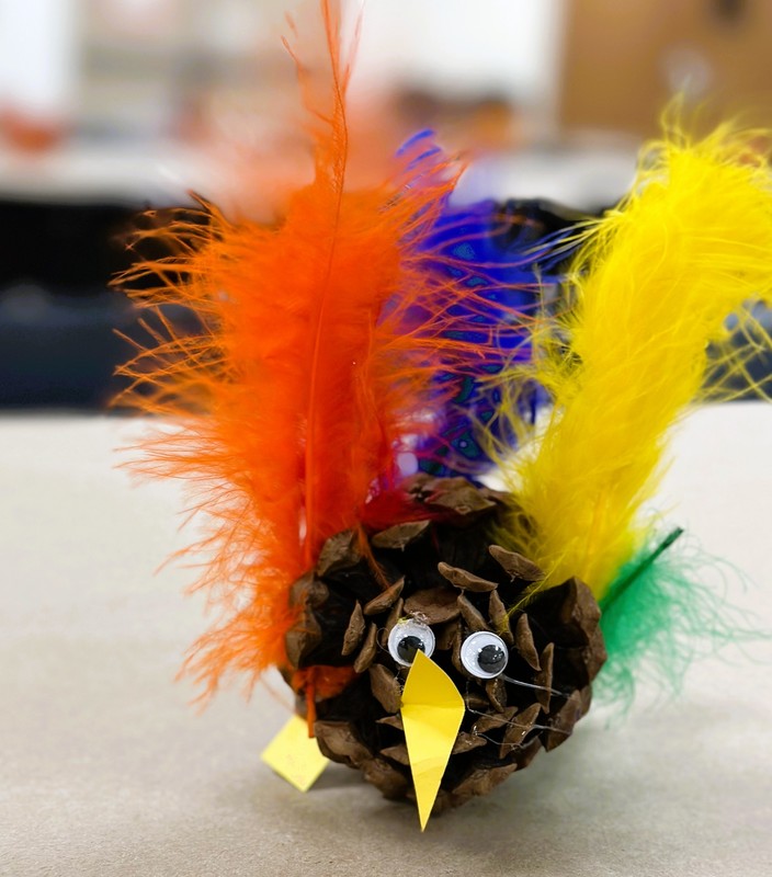 Pinecone turkey with feathers